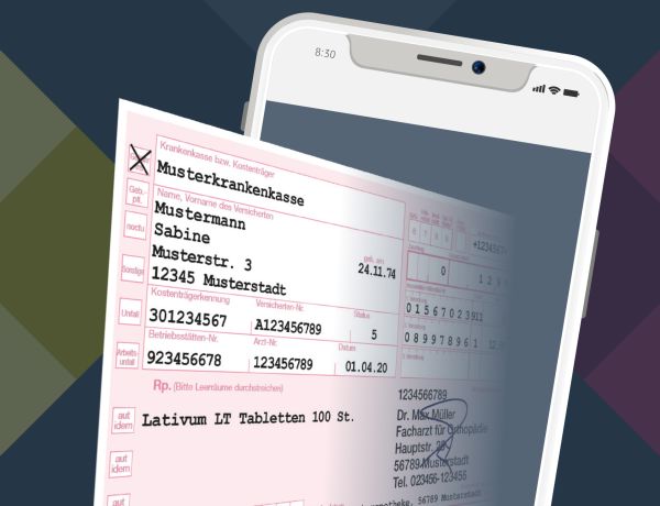 Eine Darstellung eines E-Rezepts mit einem Handy.
