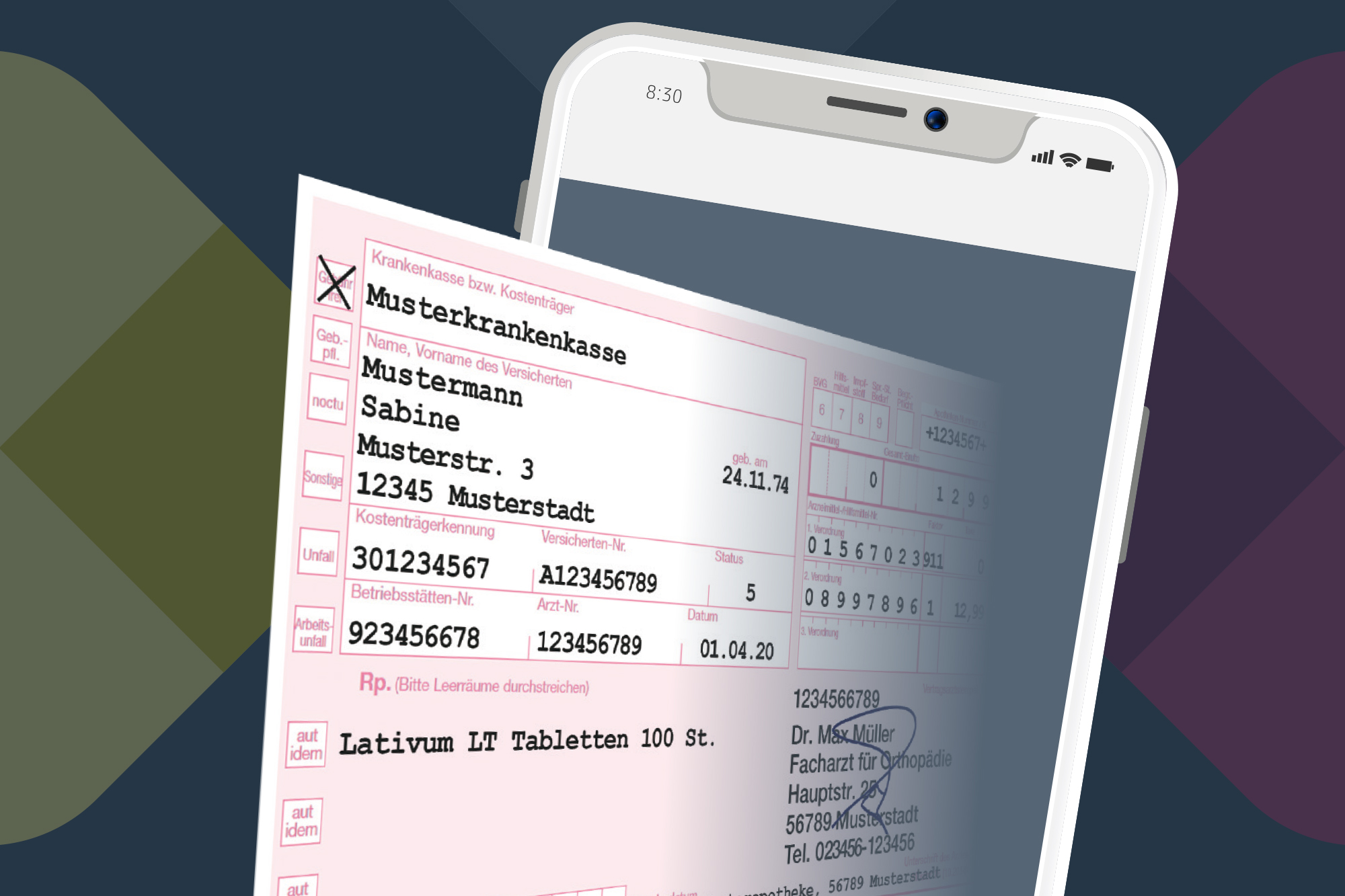 Eine Darstellung eines E-Rezepts mit einem Handy.